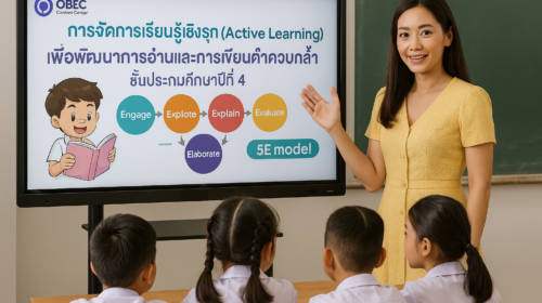 เผยแพร่ผลงานวิชาการ รายงานผลการปฏิบัติที่เป็นเลิศ (Best Practice) การจัดการเรียนรู้เชิงรุกเพื่อพัฒนาการอ่านและเขียนคำควบกล้ำ โดยใช้สื่อเทคโนโลยีระบบ OBEC Content Center ร่วมกับการจัดการเรียนรู้แบบสืบเสาะหาความรู้ 5E ในชั้นประถมศึกษาปีที่ 4